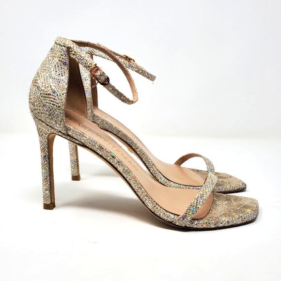 Stuart Weitzman Nudistcurve 100 Ankle Strap Sandals Gold Rhinestone Size US 8.5 - Picture 4 of 9